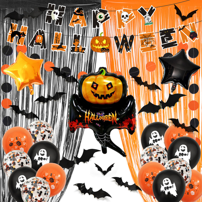 国境を越えた黒オレンジ雨糸カーテン1*2メートルハロウィーンの祝日パーティーにカーテンの背景壁装飾雨カーテン卸売りを配置する|undefined
