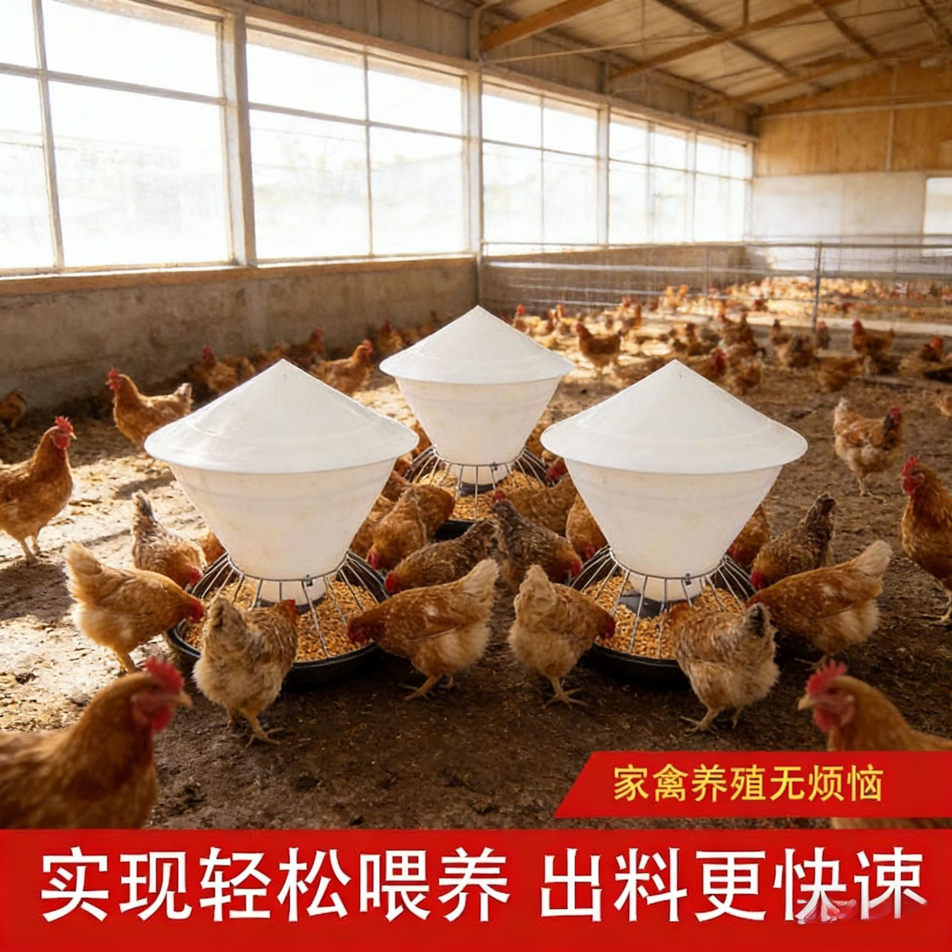 自动新款通用鸡鸭鹅喂料食槽新款重力喂料槽料通用槽户外养殖厂