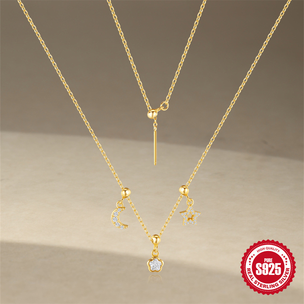 Lujo ligero transfronterizo s925 plata esterlina estilo ins flores exquisitas estrellas y elementos de luna temperamento ajustable collar de clavícula mujer