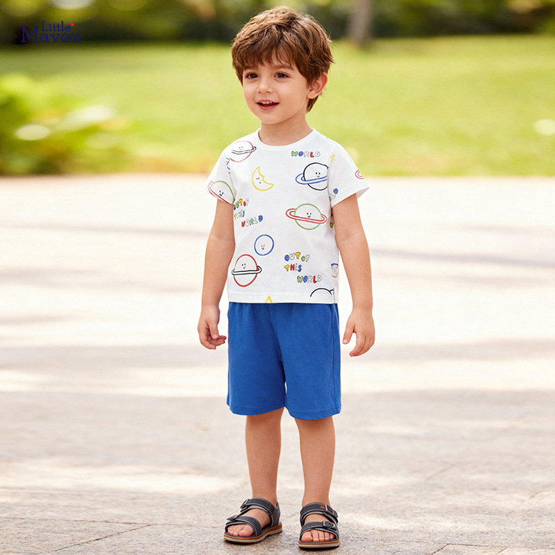 Source Factory Kidsren's Cotton Suit Summer T-Shirt Shorts Boys Two-Piece Suit European and American Style Kidsren's Suit