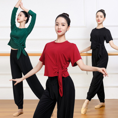 Dance costume Body Classical dance clothing Easy black jacket Wide leg pants student Practice Dance pants suit