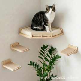 木质四件套墙上猫爬架壁挂式猫爬架猫咪栖息架木质猫床