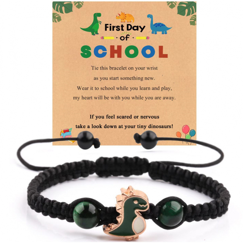 Dinosaur Braided Bracelet Kidsren's Back-To-School Gift Flat Knot Braided Green Tiger Eye Green Dinosaur Bracelet Small Dinosaur Bracelet