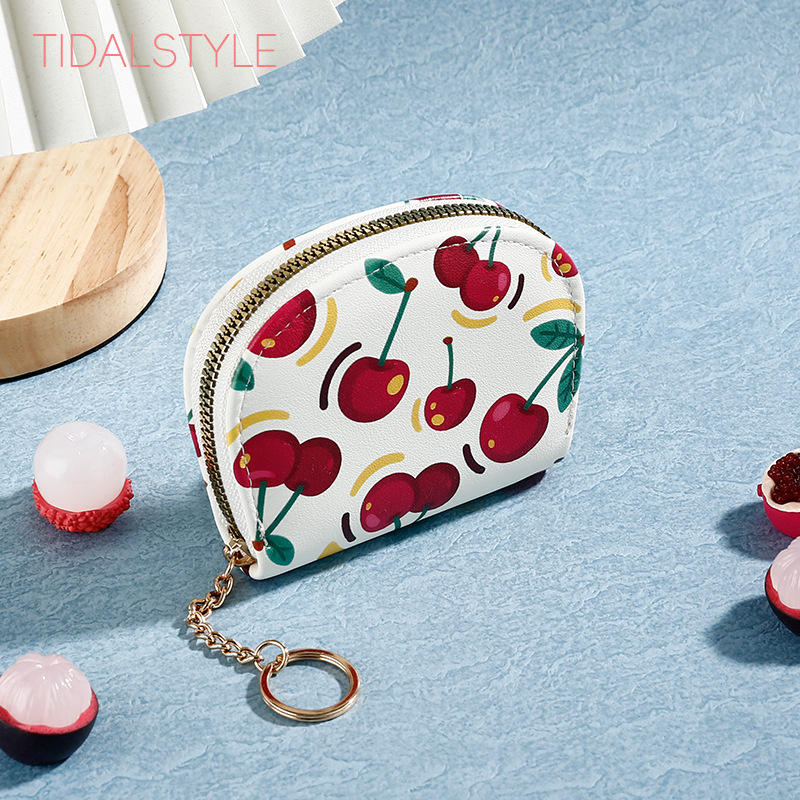 Fábrica directa linda bolsa de tarjetas de fresas estudiantes impresión ligera con bolsa de tarjetas de llave bolsa de tarjetas de cremallera bolsa de tarjetas de tarjetas de damas