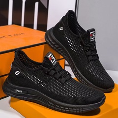 38-46 men's large size shoes, online breathable spring and summer men's casual shoes, soft soled sports slip-on black shoes