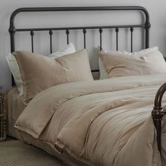 Optimal Four Seasons Wool-Feel 80-Count Lyocell Four-Piece Set with Sand Washed Vintage Solid Lespun Sheet Set and Duvet Cover