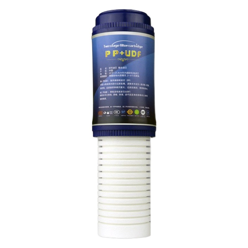 Venta al por mayor elemento de filtro de doble sección de 10 pulgadas elemento de filtro de purificador de agua compuesto multifuncional PP algodón cáscara de coco combinación de carbón activado elemento de filtro