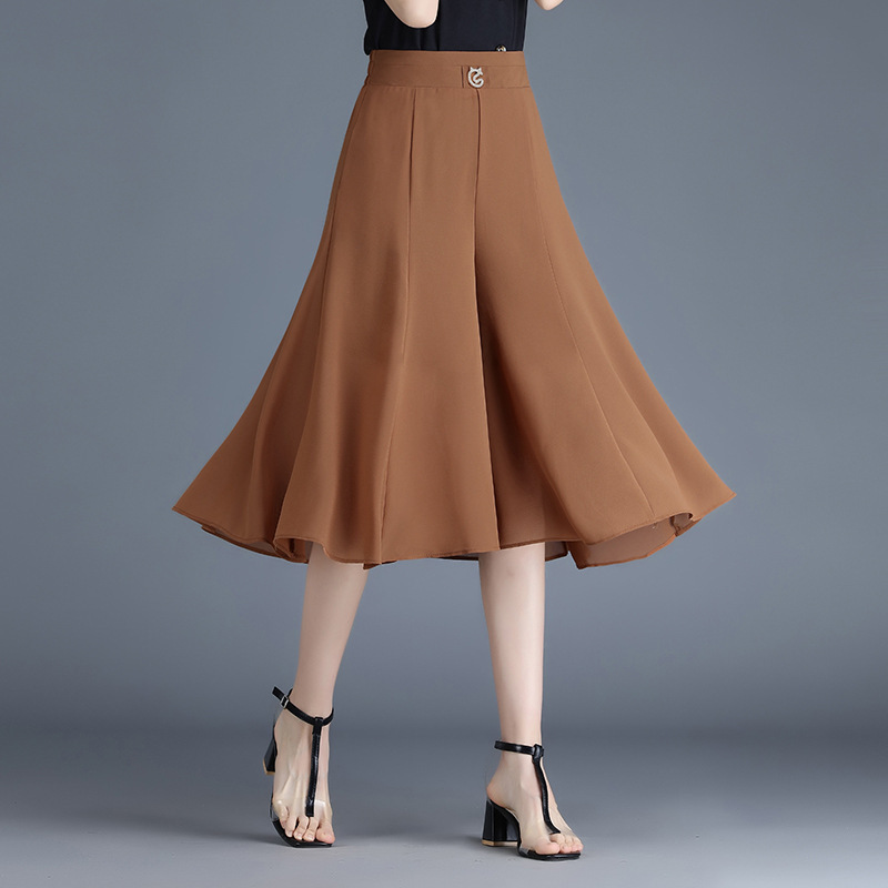 2024 New Slim High Waist Chiffon Wide Leg Pants Loose Cropped Pants Women's Summer Swing Skirts Casual Wide Leg Pants