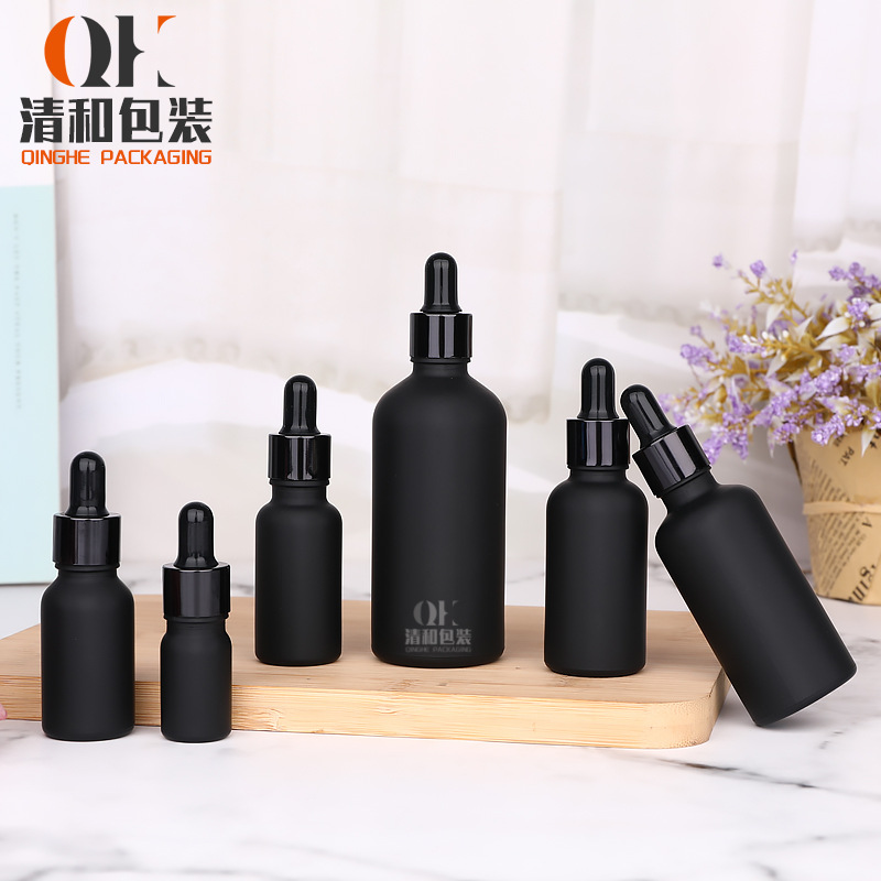 现货蒙砂黑色精油瓶滴管瓶分装瓶小样瓶5ml10ml化精华液瓶吹瓶