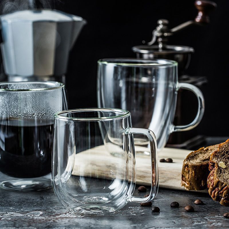 Taza de vidrio de doble capa resistente al calor Taza de café transparente de alta borosilicina Taza de huevo Taza de fruta Taza de té de flores de doble capa de aislamiento térmico Taza de té al por mayor