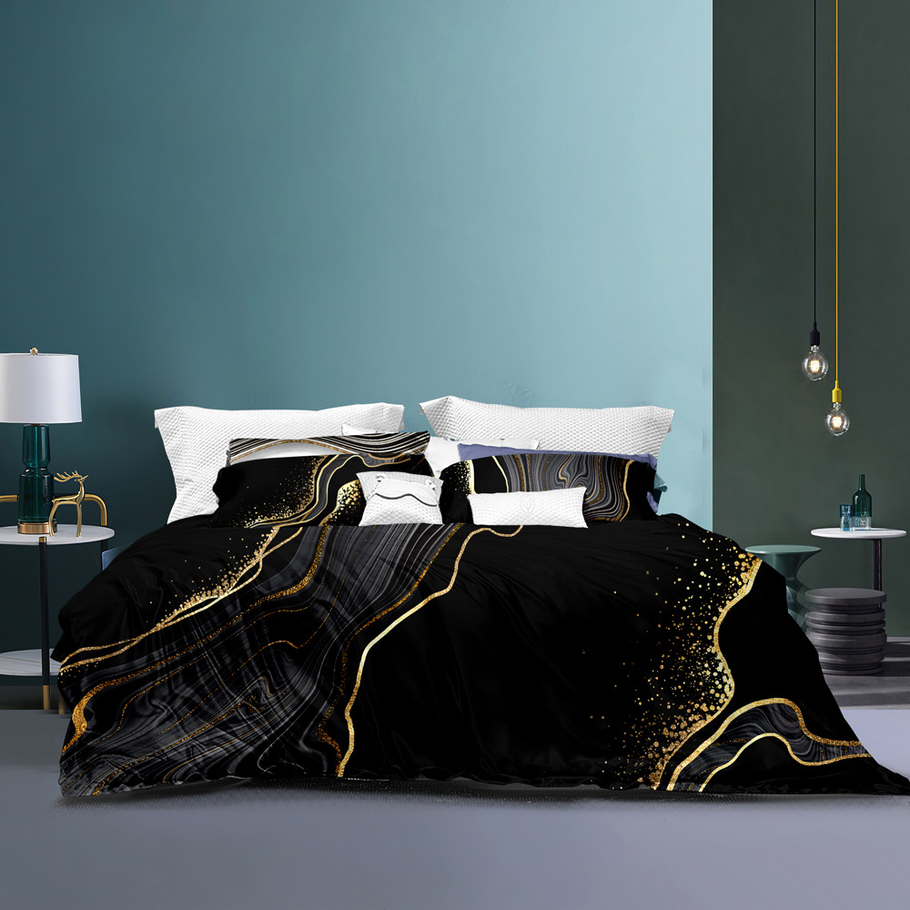 3D nieuw digitaal geprint stenenpatroon goud 90g mat beddengoed_voghion.com