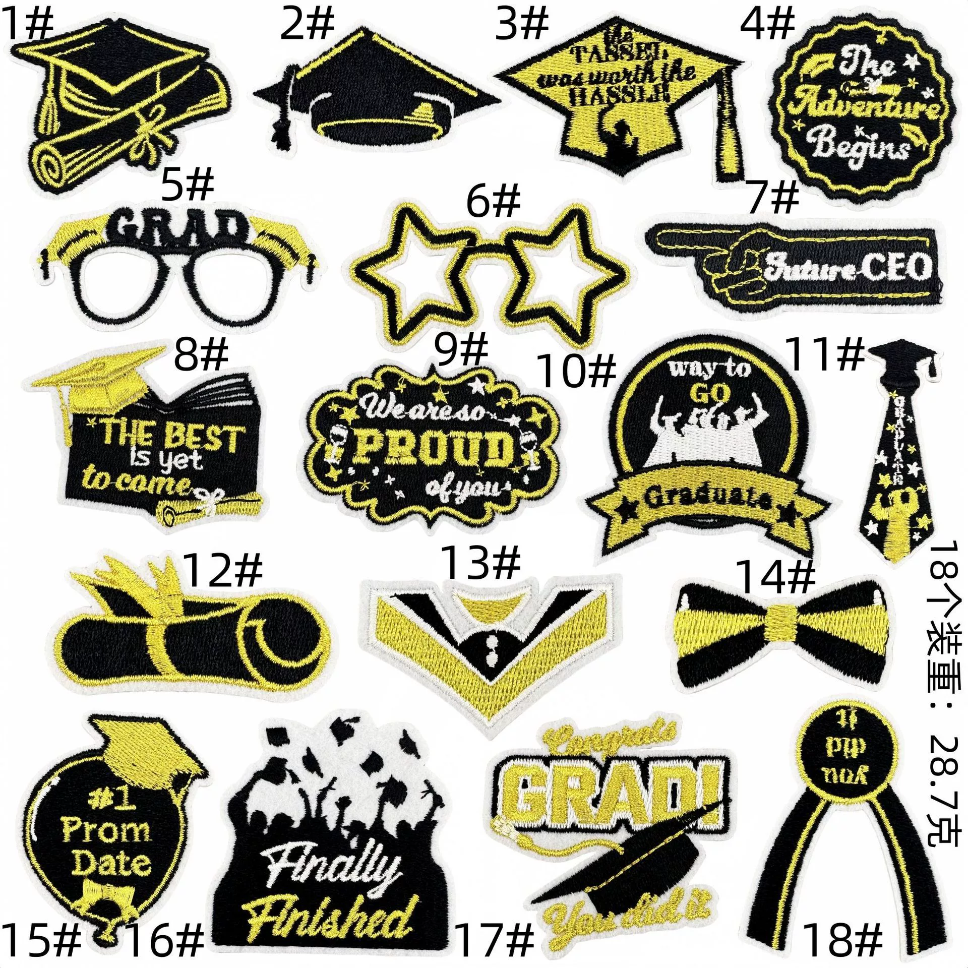 Patch bordado dorado de graduación