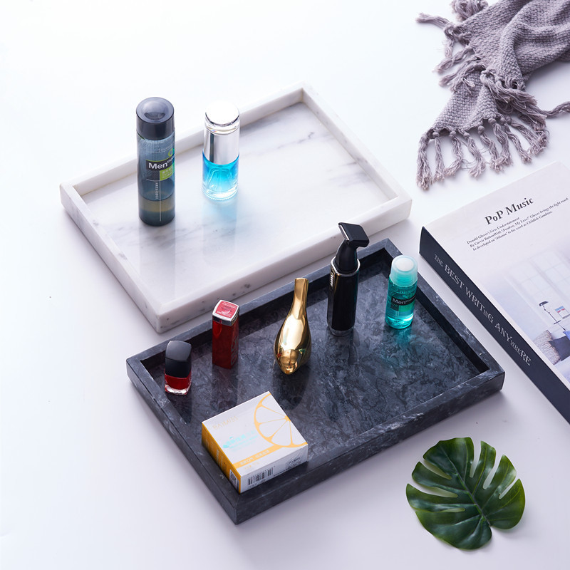 Manufacturer's Natural Marble Tray for Storage, High-End Hotel Bathroom Storage Tray, Sample Room Decoration, Photography Prop