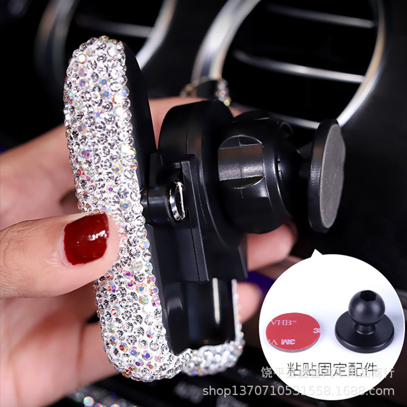 Soporte del coche del teléfono móvil Marco de navegación del coche incrustado en el diamante Salida de aire Marco de soporte a presión Ventosa Soporte para teléfono del coche Hembra