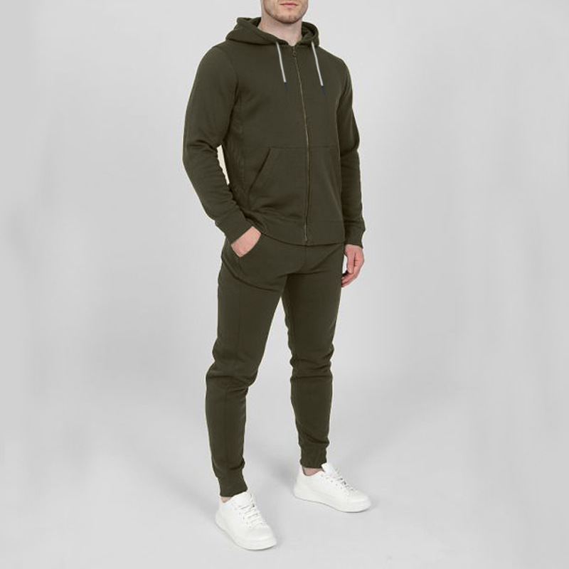 Autumn and Winter Sports Men's Fashion Casual Set Hooded Cardigan Coat Solid Color_voghion.com