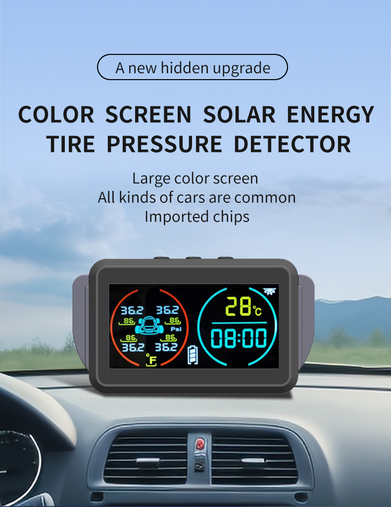 Cross-Border T14 Time and Temperature Display Large Screen Tire Pressure Monitor Built-In External Car Universal Wireless Solar
