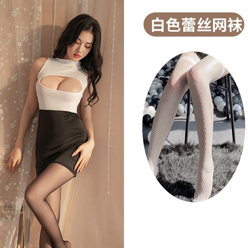 흰색 + 흰색 그물 스타킹
