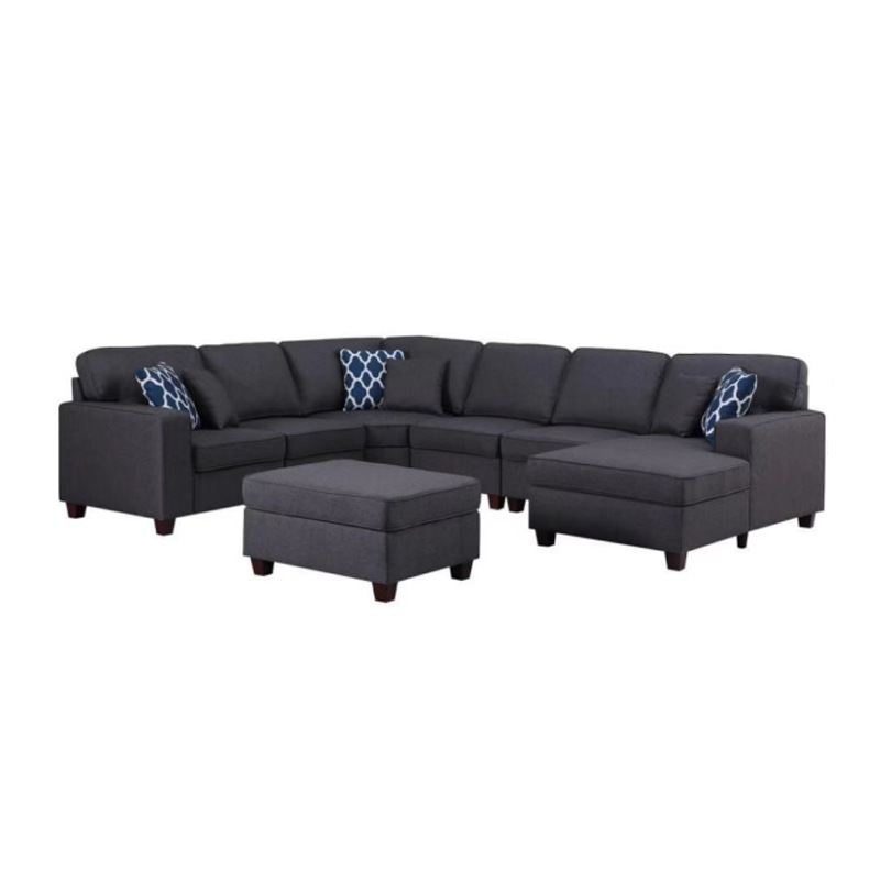 Venta al por mayor de lino moderno desmontaje y montaje de sofá esquina en forma de U 7 plazas sala de estar juego de sofá de tela seccional