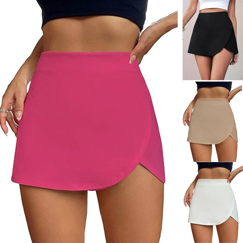 Amazon Cross-border Summer Women's Casual Comfortable Solid Color High Waist Split Wrap Sports Shorts Suitable for Outdoor Amazon Cross-border Summer Women's Casual Comfortable Solid Color High Waist Split Wrap Sports Shorts Suitable for Outdoor