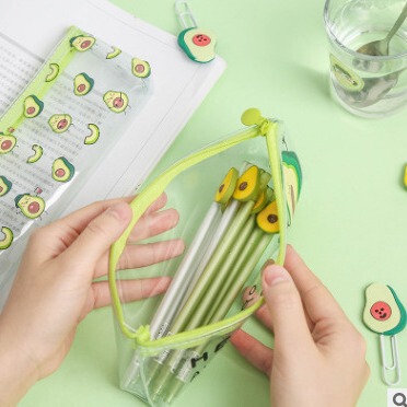 Cute avocado transparent quicksand pencil bag Cartoon Hyuna transparent pencil bag ins style cosmetic bag