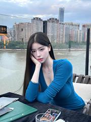 人棉秋季新款辣妹孔雀蓝纯色百搭修身显白V领收腰长袖上衣女跨境