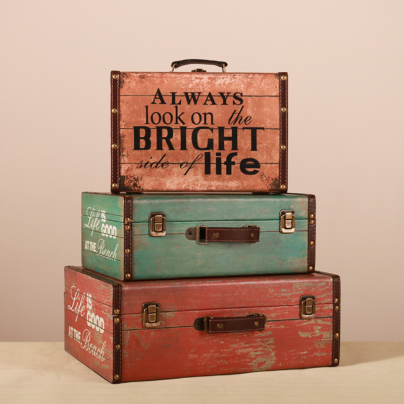 复古怀旧老式手提皮箱储物收纳整理木箱旅行箱婚纱摄影道具木箱子