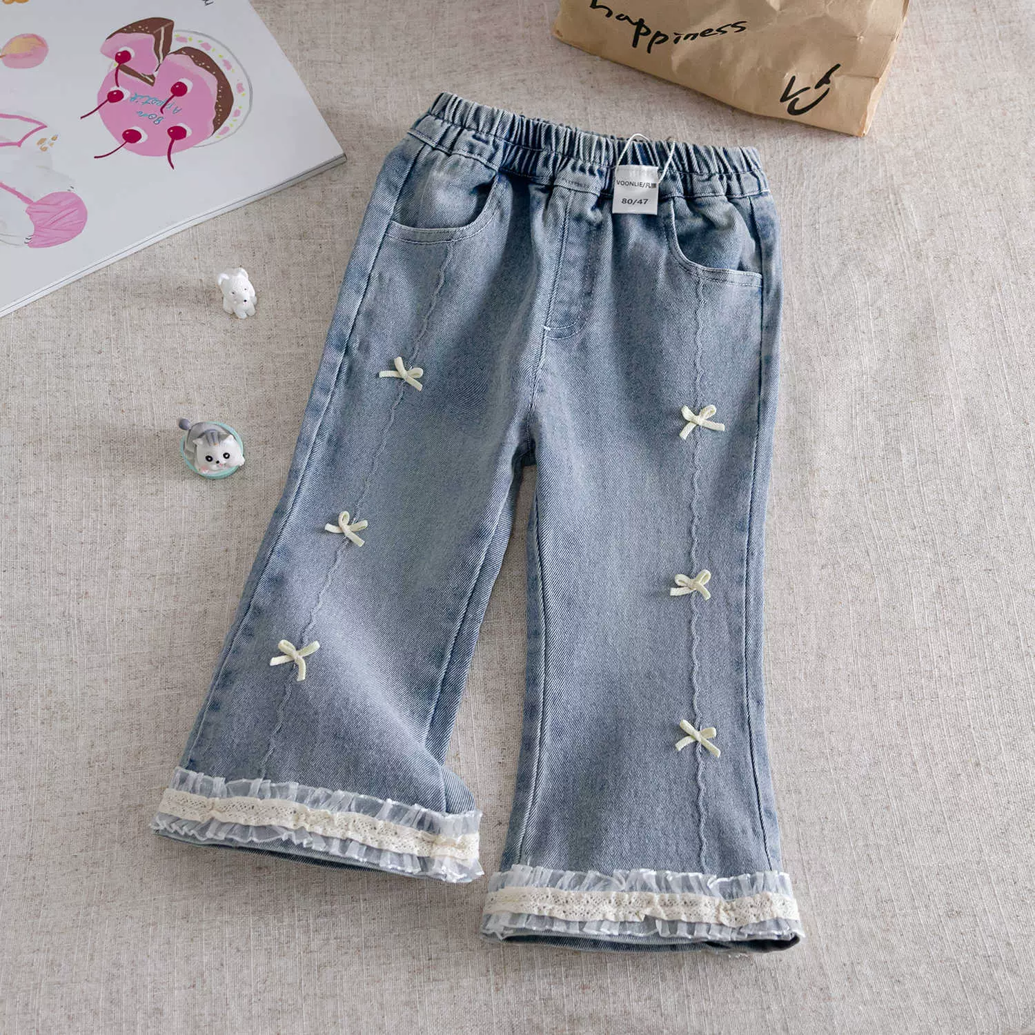 女童牛仔裤秋装2025春季新款儿童洋气花边喇叭裤宝宝春秋裤子韩版
