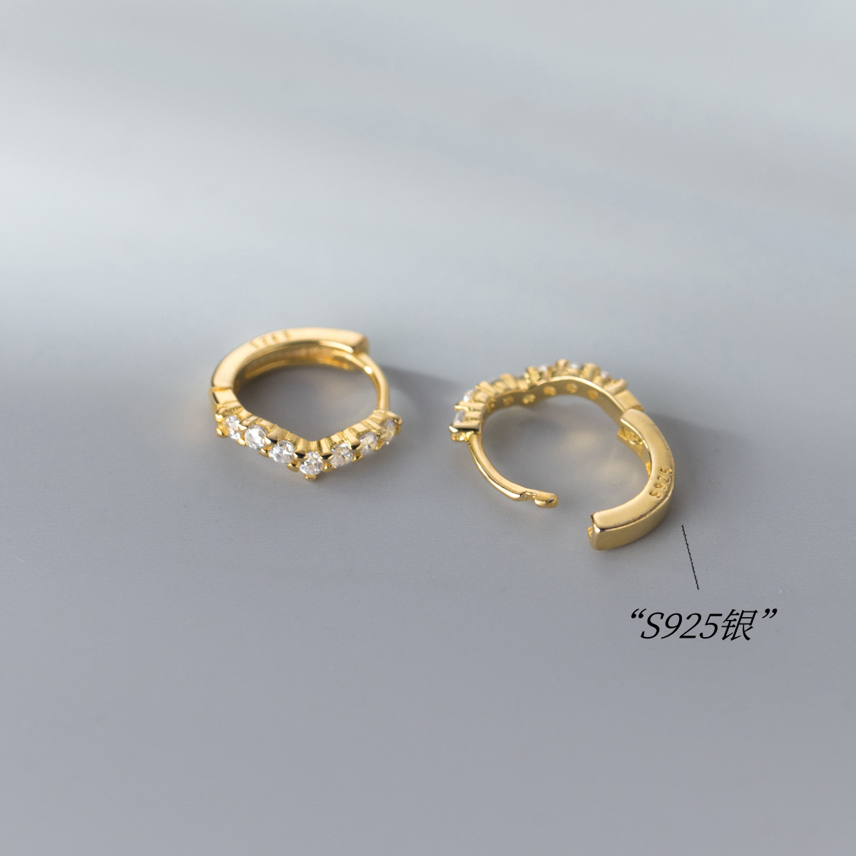 Eloch s925 plata plata perfiles de orejas flores en forma de V diamantes mini pendientes pendientes de orejas anillo de hueso de orejas para mujeres M03651