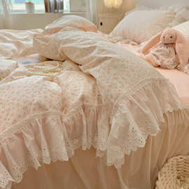 少女心韩式花边小碎花四件套纯棉床裙公主纯棉被套床上用品斜纹