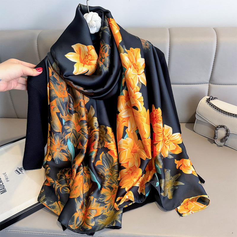 New Large Silk Scarf Imitation High-grade Long Scarf Spring and Summer Travel Sunscreen Silk Scarf Printing Photo Cross-border Tide