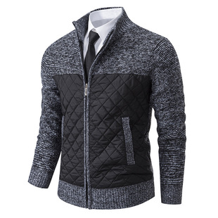 Cross-border New Jacket cotton and thickening Men's Sweater Cardigan Long Sleeve Zipper Knitted Jacket Men's Vertical Collar Jacket