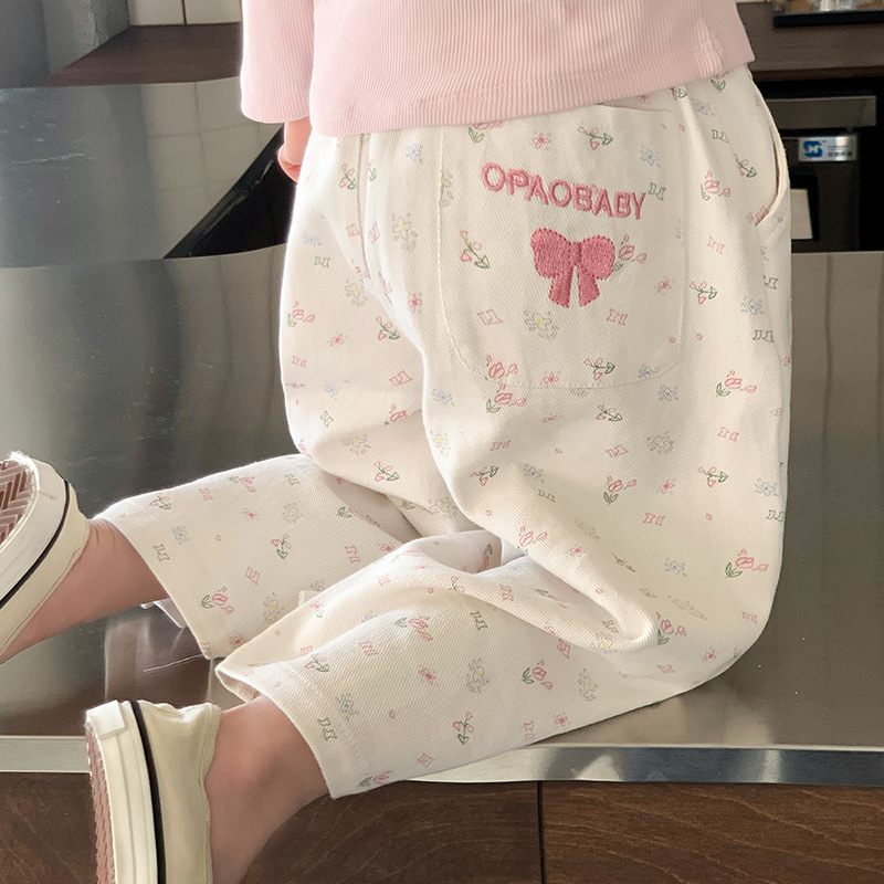 春季新款碎花阔腿裤2025韩版女童洋气网红直筒裤一件代发童装批发