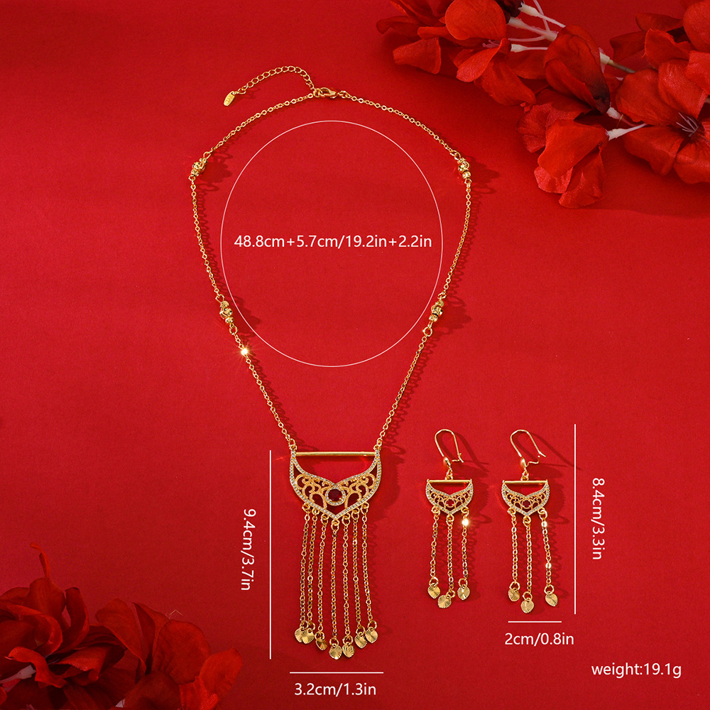 Popularidad transfronteriza aretes de mano exquisita collar conjunto de joyería mujer bronce dorado diamantes pendientes colgantes dos joyerías image 5