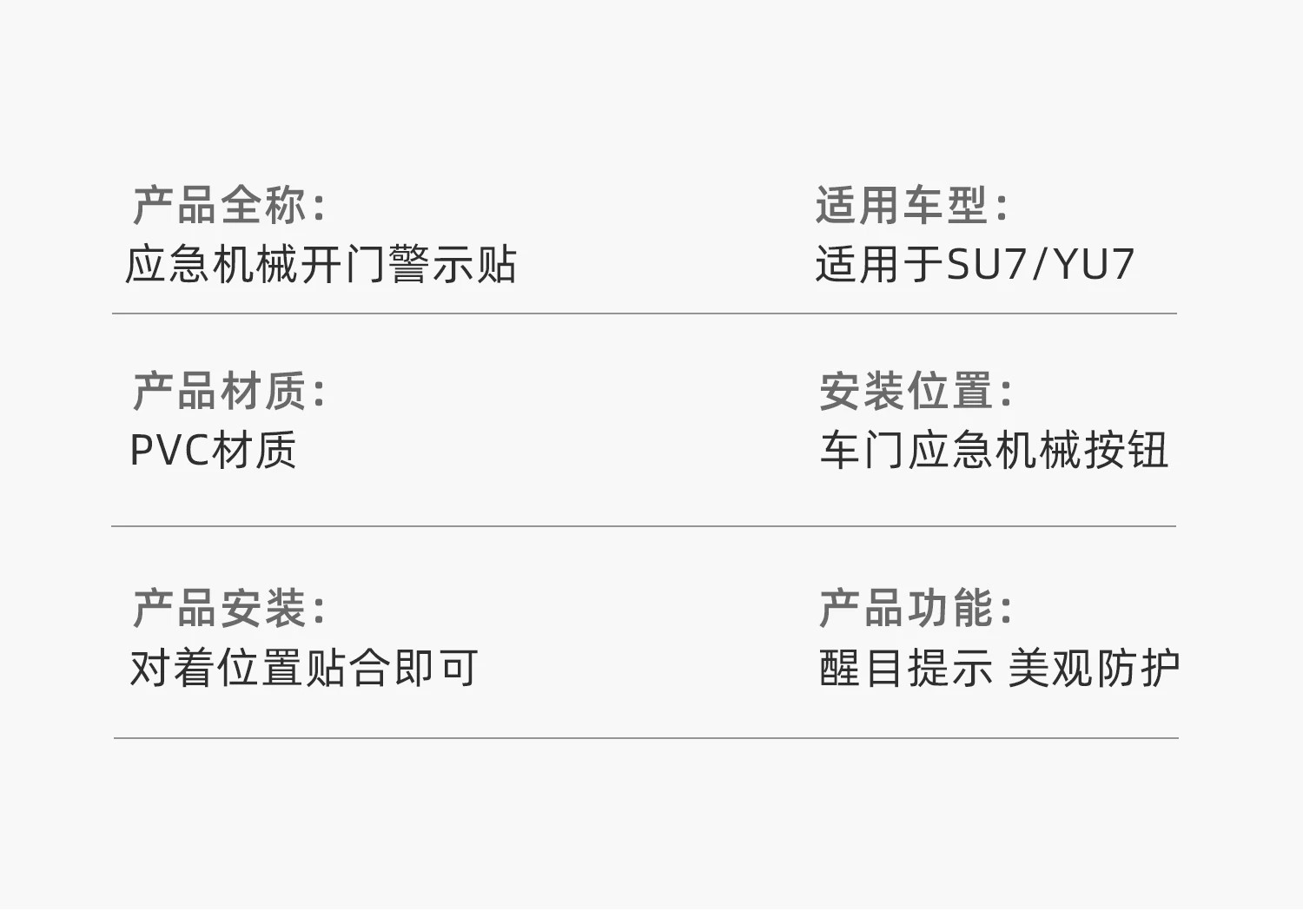 Suitable for Xiaomi SU7/YU7 car door emergency mechanical switch sticker, reminder to open the door, car sticker, decorative sticker accessories