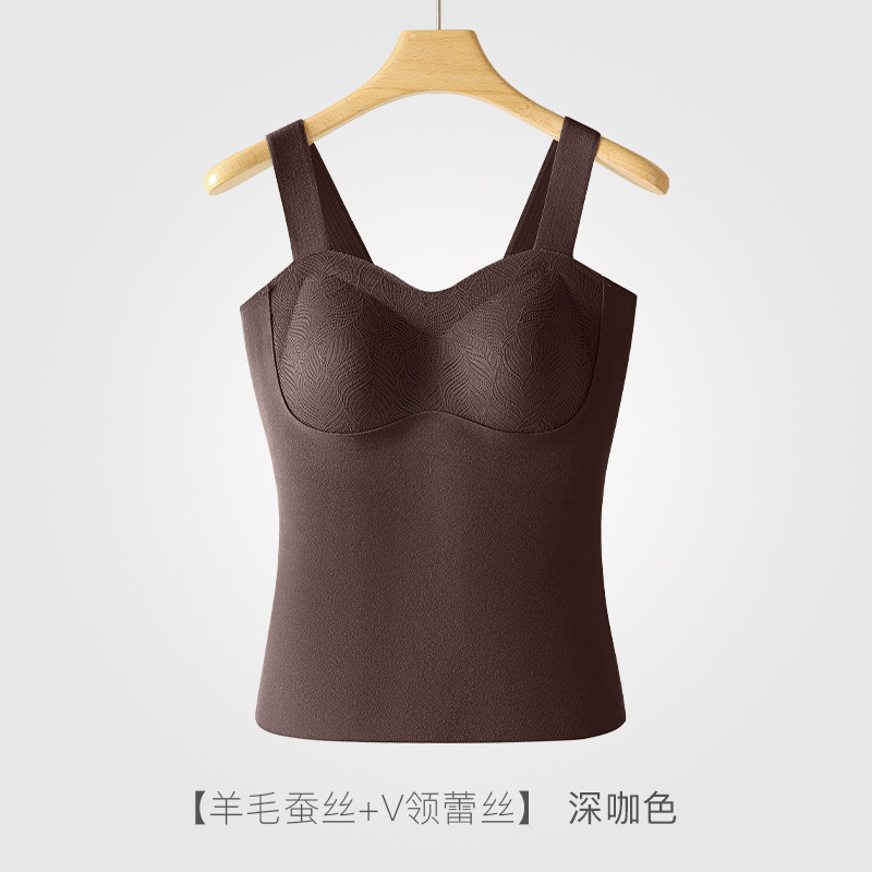無痕保温下着の底のシャツの女性のベストの羊のぬいぐるみの绢糸の5a抗菌の中で秋冬の上着の女性を掛けます。