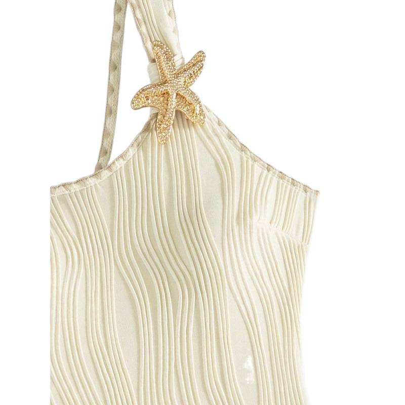 Damenbekleidung, schmal geschnittener, hochwertiger, sexy Einteiler-Bikini mit Triangel-Schnitt und Blumenverzierung, schnelltrocknendes Polyester, dezente Bedeckung_voghion.com