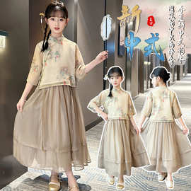 女童汉服套装夏季2025新款中国风改良女孩复古唐装大童夏装连衣裙