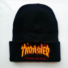 THRASHER火焰立體刺綉針織帽子男女戶外抗寒毛線帽秋冬滑板運動帽