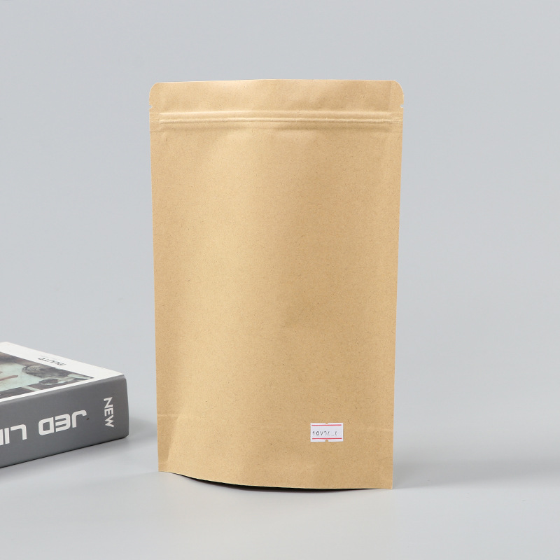 Spot bolsa de papel kraft con ventana transparente bolsa de embalaje de alimentos autosellada autoportante bolsa de té sellada de ocho lados fácil de rasgar