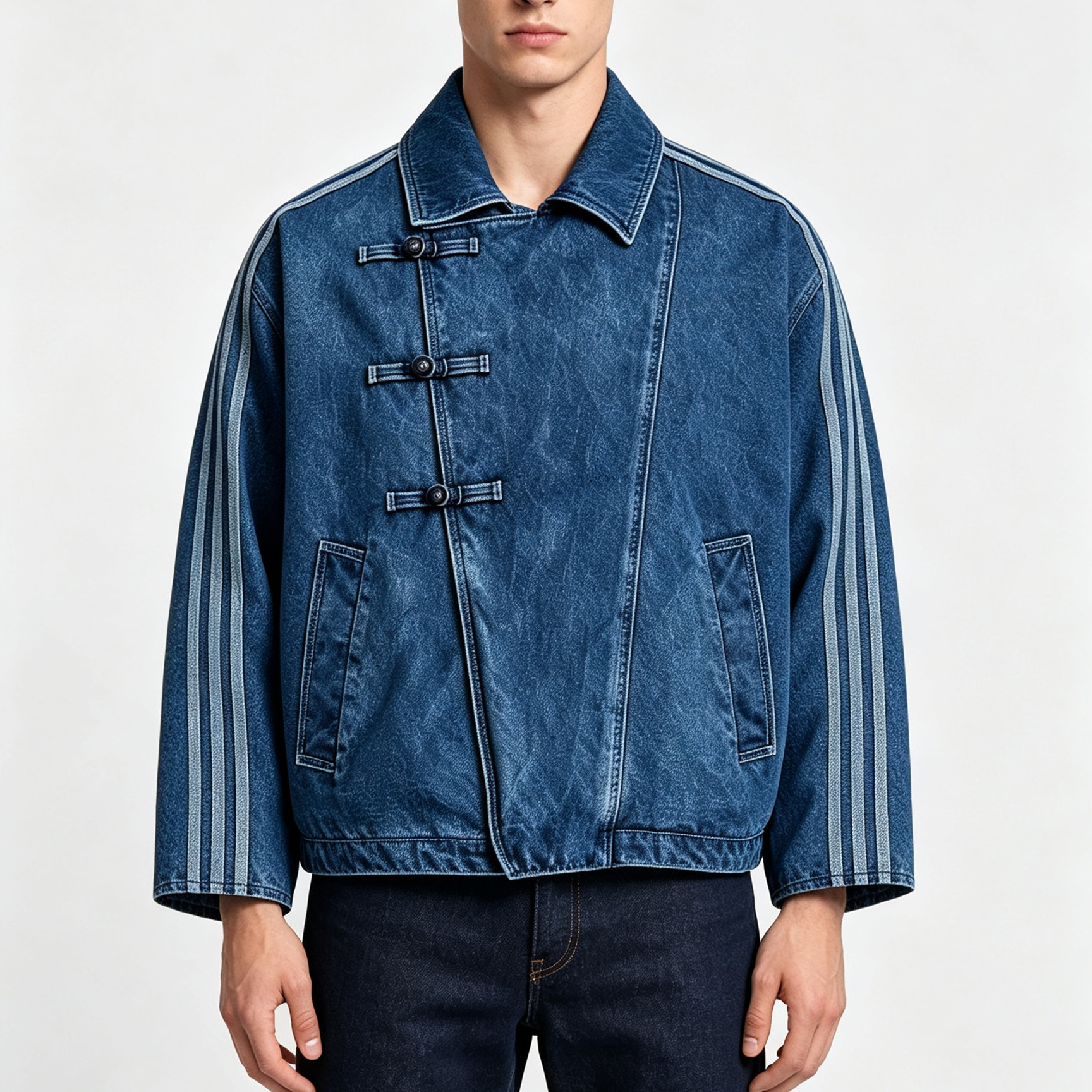 Adidas Trefoil 2026 Men's Denim Sports Jacket New Chinese Style Buttoned Collar Loose Casual Jacket
