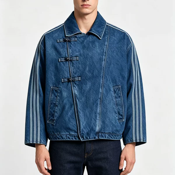 Adidas Trefoil 2026 Men's Denim Sports Jacket New Chinese Style Buttoned Collar Loose Casual Jacket