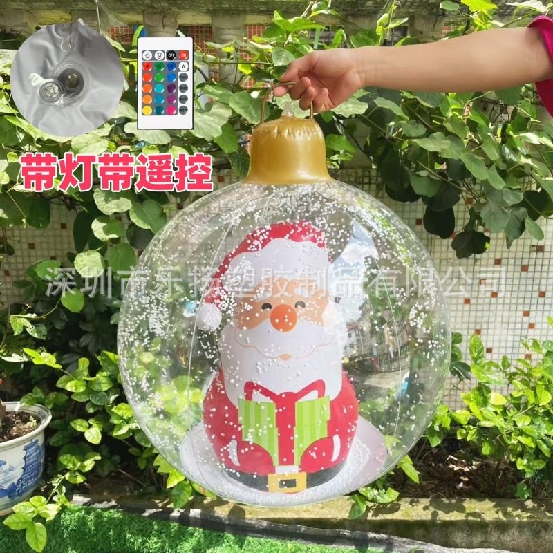 跨境新款充气圣诞球带灯户外庭院布置PVC透明球中雪人圣诞装饰球|undefined