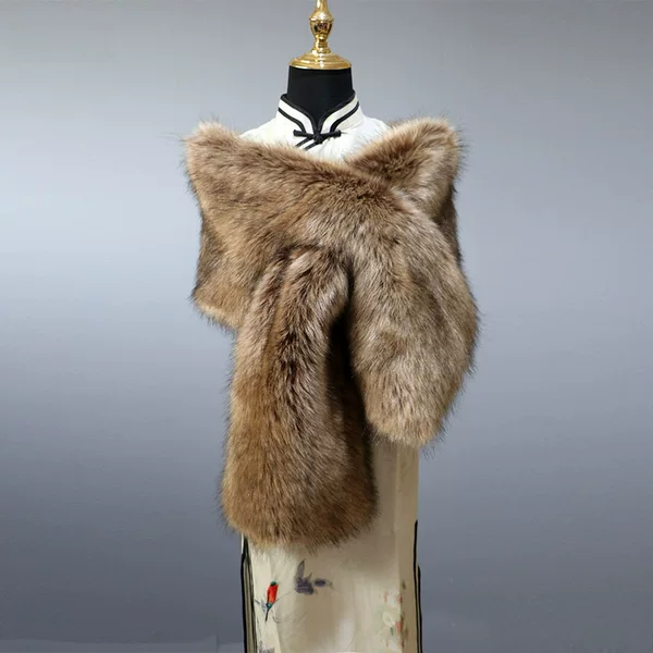 Autumn and Winter Cheongsam Shawl Accessories Warm Faux Fur Scarf for Stage Performance Women's Waistcoat Plush Widened Shawl