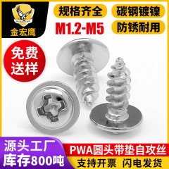 PWA円頭十字溝付ワッシャー付きタッピングねじニッケルメッキ盤頭中間子付きタッピングM23戒尖尾ねじ