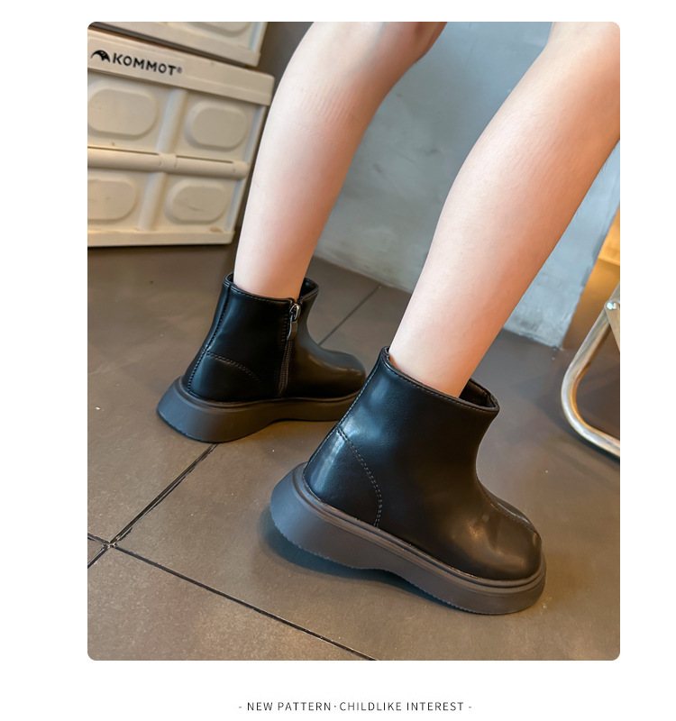 Martin 2024 Autumn/Winter New Collection Girls' and Children's Stylish Black Short Spring/Autumn Single Boots_voghion.com