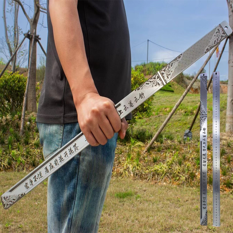 Longquan Xia Ke Tang martial arts training iron ruler engraved with proverbs, car-mounted self-defense stainless steel blunt weapon, hot-selling across borders.