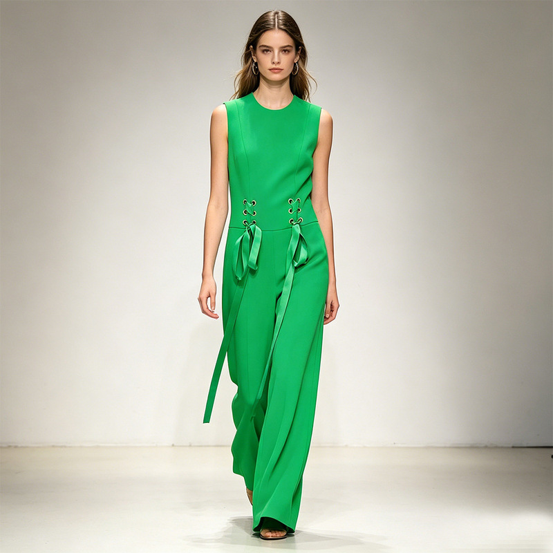 In Stock 2026 Early Spring Series New European and American Celebrity Fashion Ribbon Tie Sleeveless Wide-Leg Jumpsuit In Stock 2026 Early Spring Series New European and American Celebrity Fashion Ribbon Tie Sleeveless Wide-Leg Jumpsuit