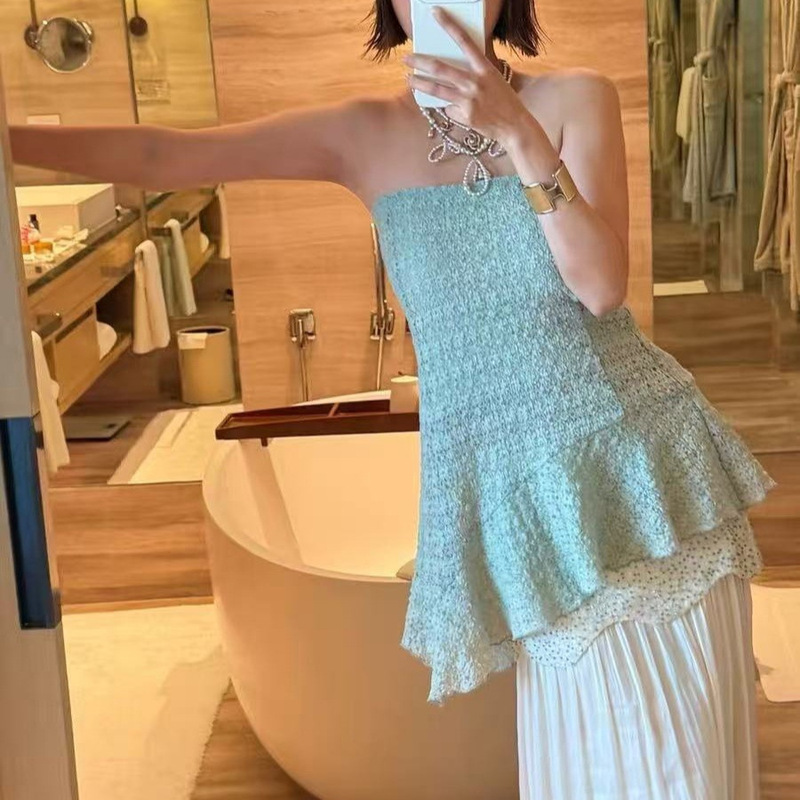 In Stock 2026 Summer New Style Elastic Lace Tube Top with Asymmetrical Ruffle Hem for Women In Stock 2026 Summer New Style Elastic Lace Tube Top with Asymmetrical Ruffle Hem for Women