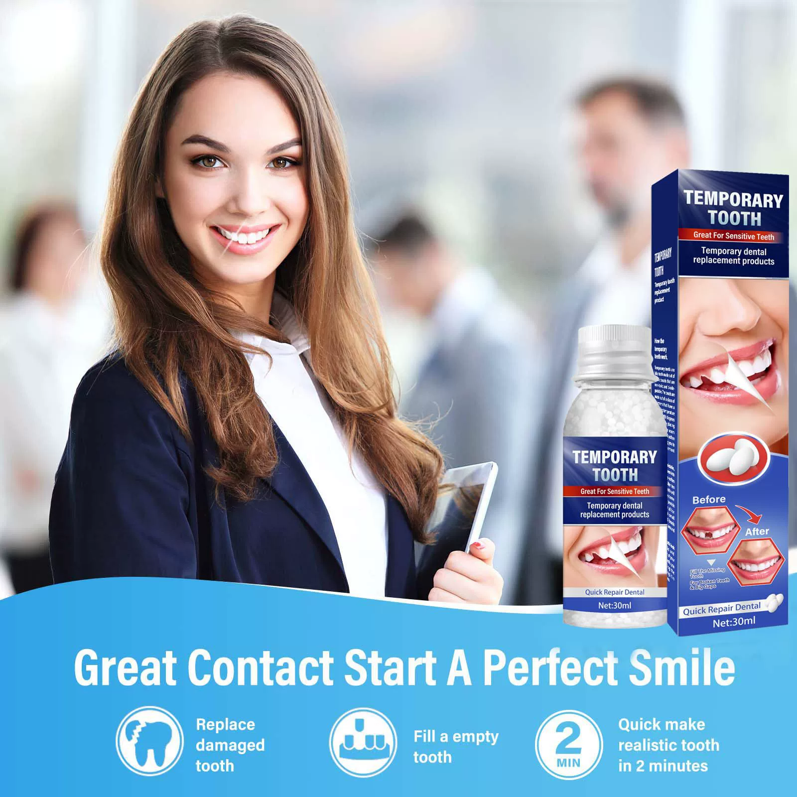 Твердый стоматологический клей для временного заполнения промежутков между зубами, прочный клей-смола для фиксации и формирования зубов, обеспечивающий длительное удержание.