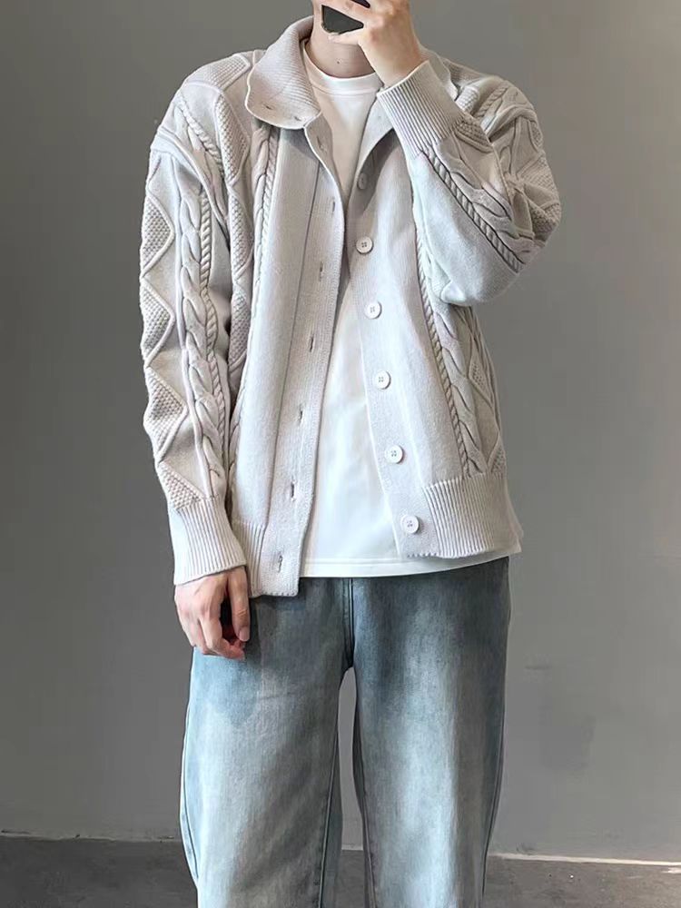 Camiseta de punto de color café chaqueta masculina suave principios de otoño coreana con suéter suelto estilo masculino de moda coreana